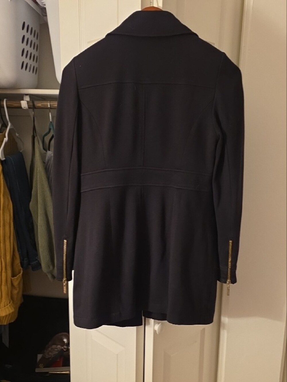 INC International Concepts Black Military-Style Pea Coat with Gold Zippers - Picture 7 of 9